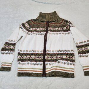 Tiara White Green Knit Fair Isle Sweater Cardigan Women Small Cozy Grannycore